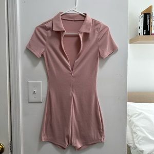 Pink and Black Zip Up Romper